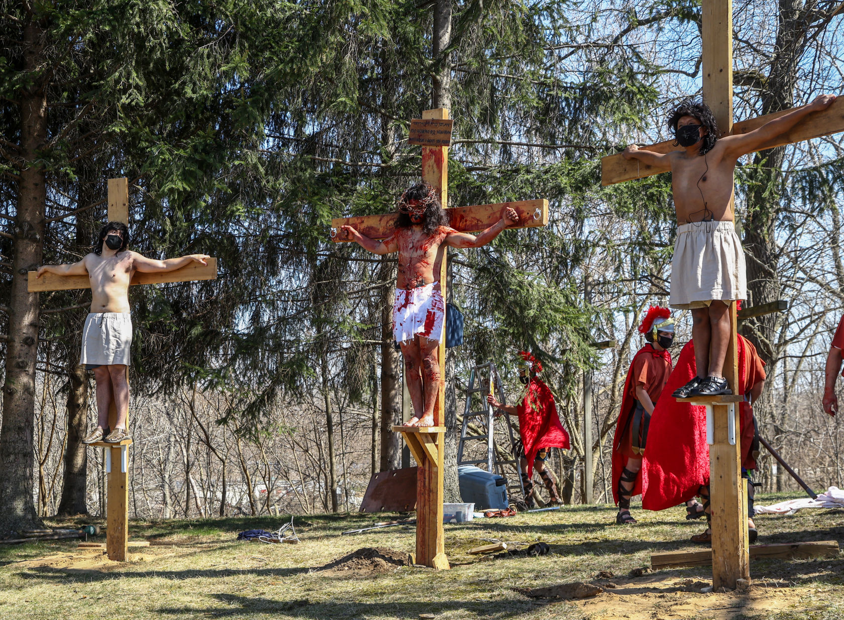 Parishioners of St. Francis Xavier do a re-enactment of the crucifixion of Jesus